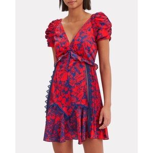 Self Portrait red satin printed mini dress